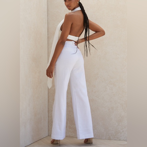 WHITE LINEN MIX TROUSERS - Picture 2 of 2